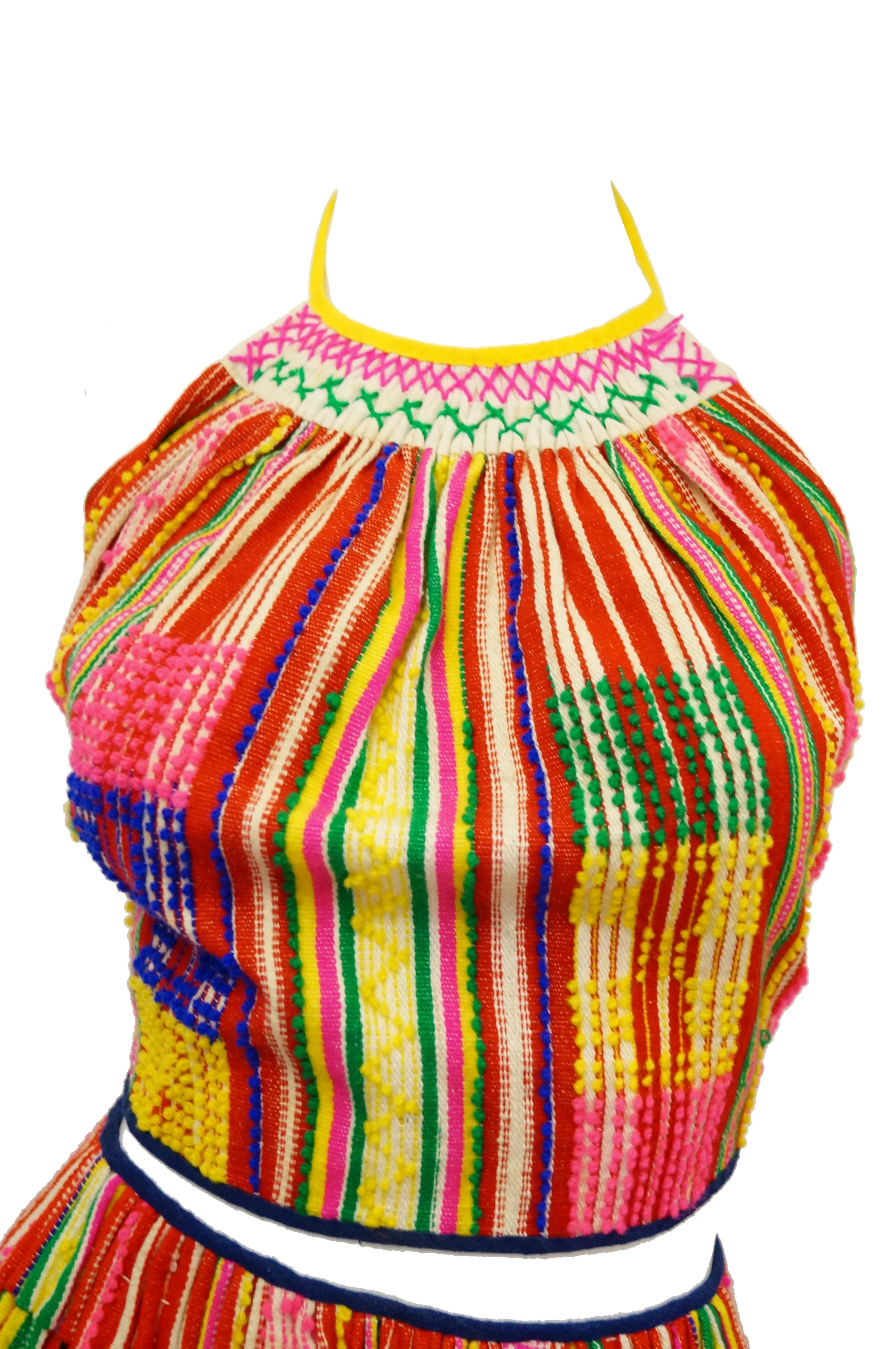 1960s Ethnic Multicolored Woven Skirt and Halter Top