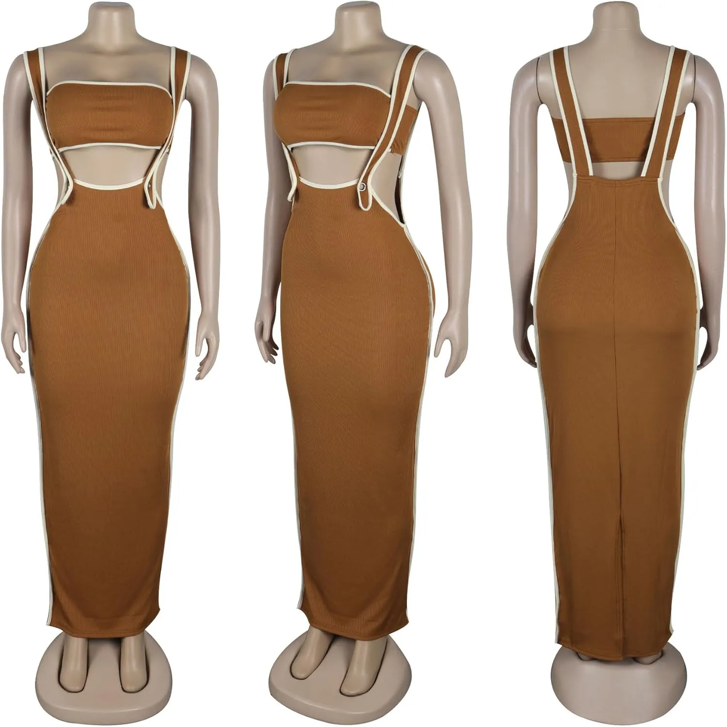 2 Piece Outfits Dresses for Women Summer Tube Crop Tops Sexy Bodycon Split Long Maxi Skirt Suspenders Sets
