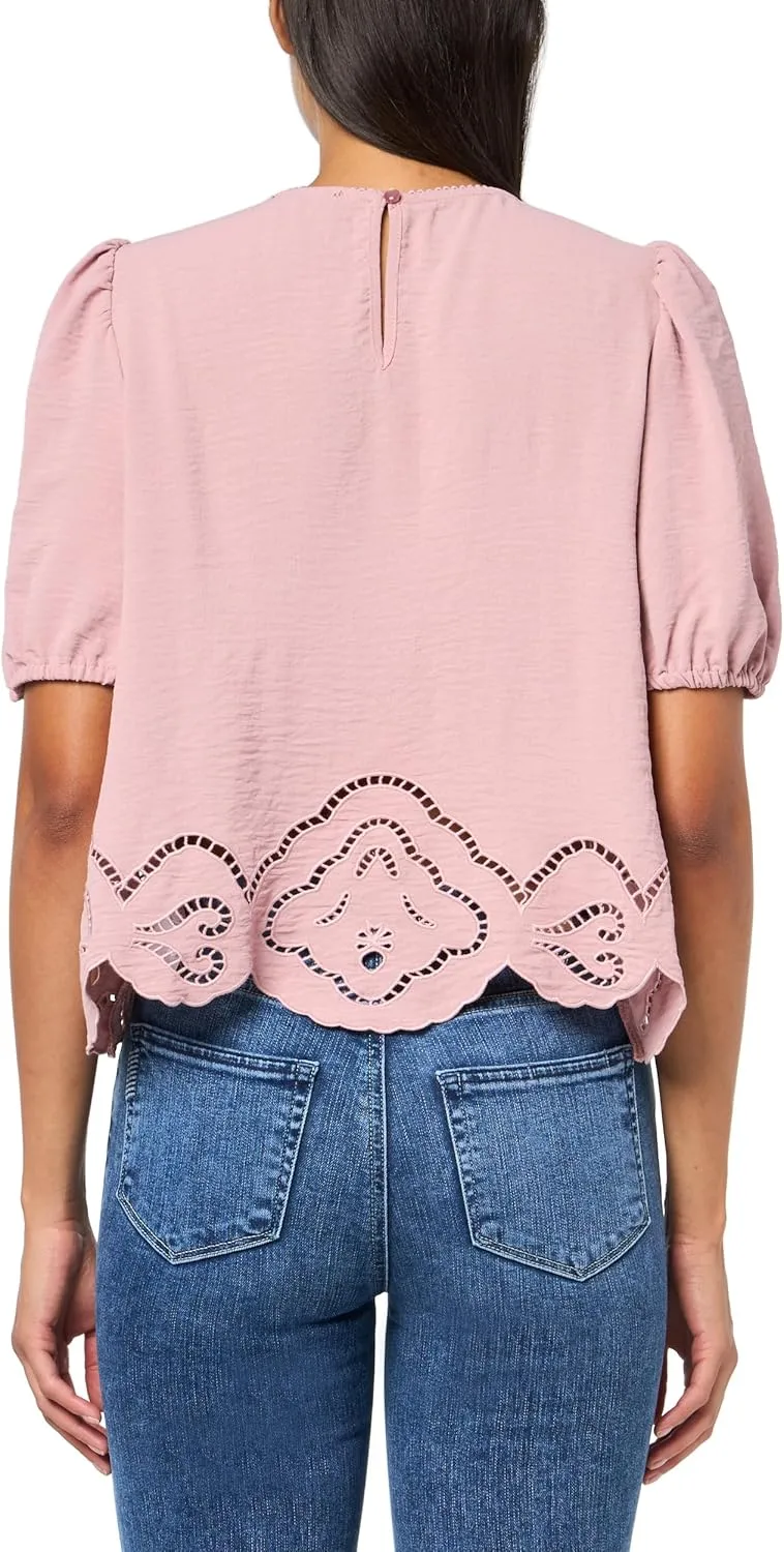 Adrianna Papell Women's Airflow Eyelet Embroidered Woven Crop Top