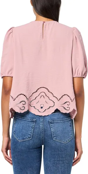 Adrianna Papell Women's Airflow Eyelet Embroidered Woven Crop Top