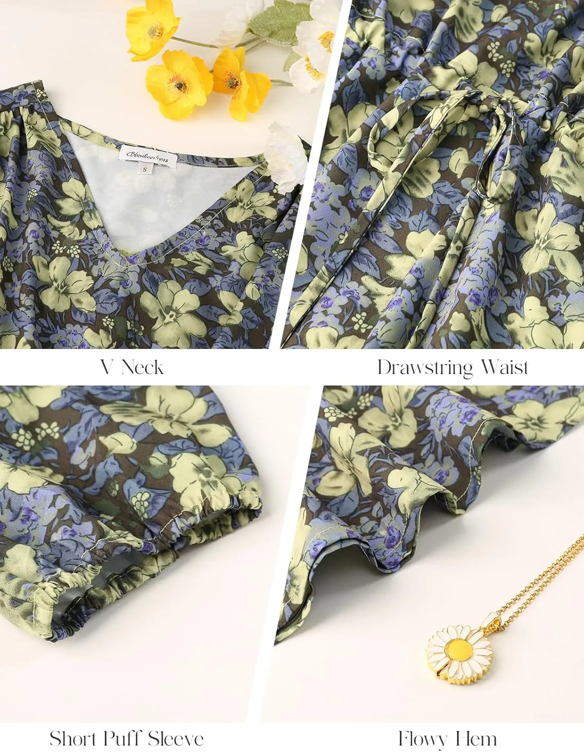 Bbonlinedress Women Maxi Floral Dress Summer Beach Wedding Guest V Neck Short Sleeve Casual Boho Flowy Dress