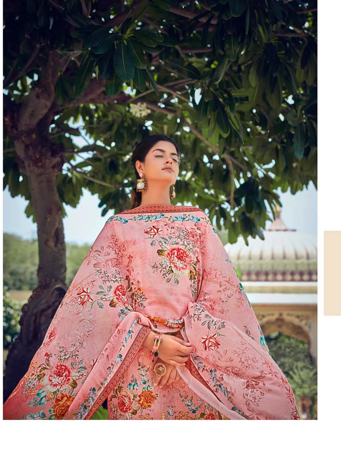 Belliza Unstitched Women Peach Salwar Suit Fabric Dress Materials