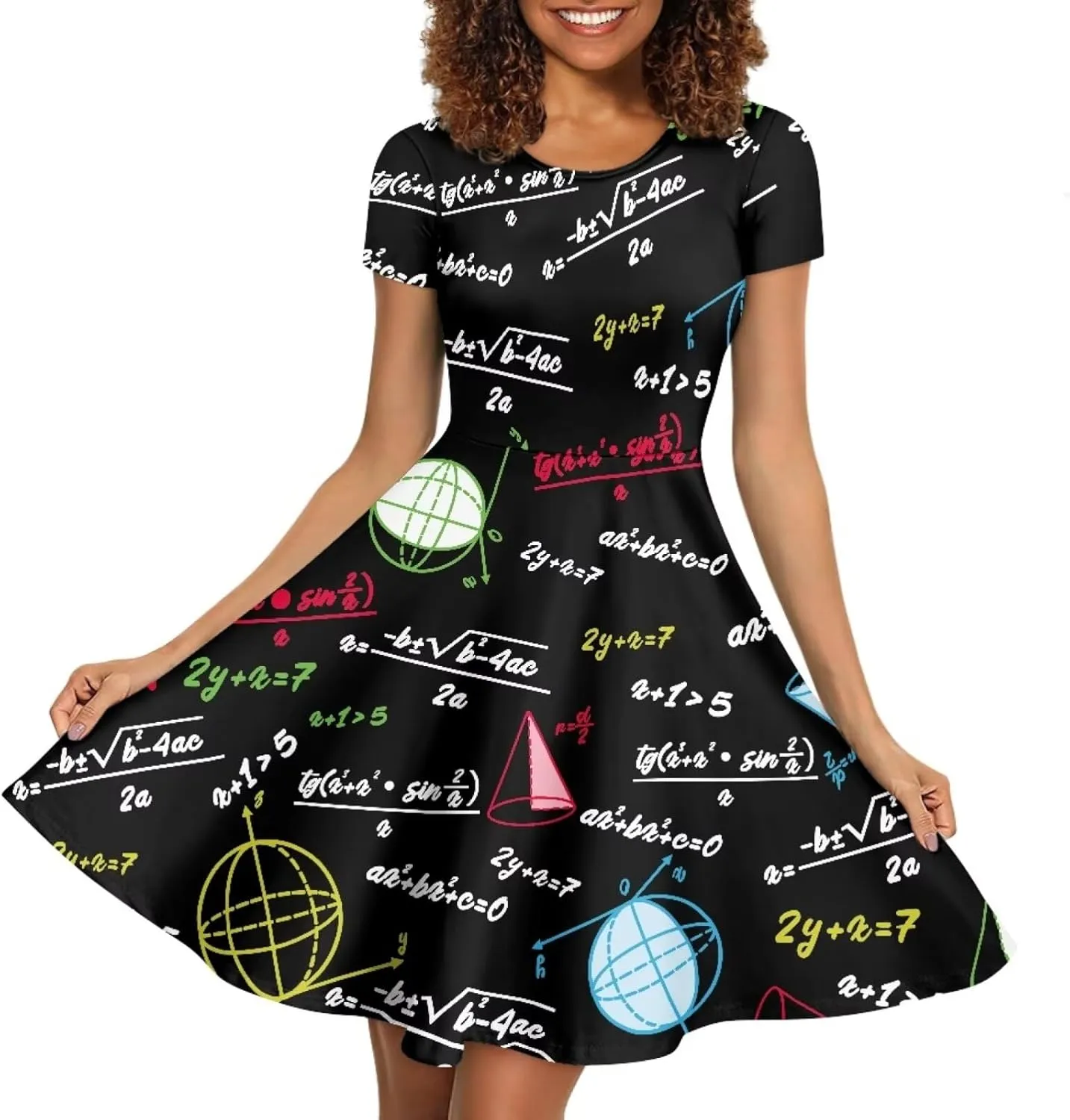 Binienty Women's Summer Casual Loose Crewneck Dress Ruffle Puffy Long Sleeve High Waist Midi Dress