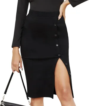 Byinns Women's 2025 High Waist Pencil Skirt Button Slit Work Skirts Plaid Business Bodycon Midi Skirt Knee Length