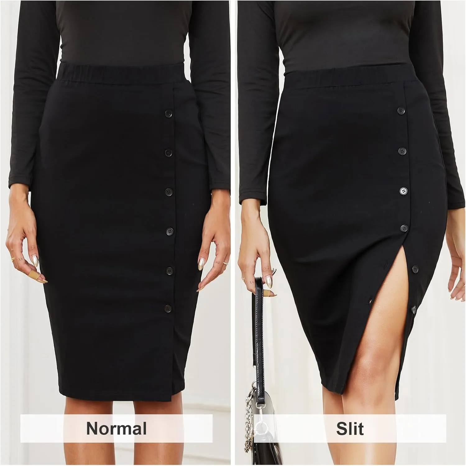 Byinns Women's 2025 High Waist Pencil Skirt Button Slit Work Skirts Plaid Business Bodycon Midi Skirt Knee Length