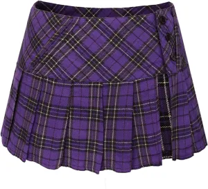 C-ZOFEK Mini Plaid Slit Skirt Women's US Size Pleated Skirt Schoolgirl Uniform, Multicolour
