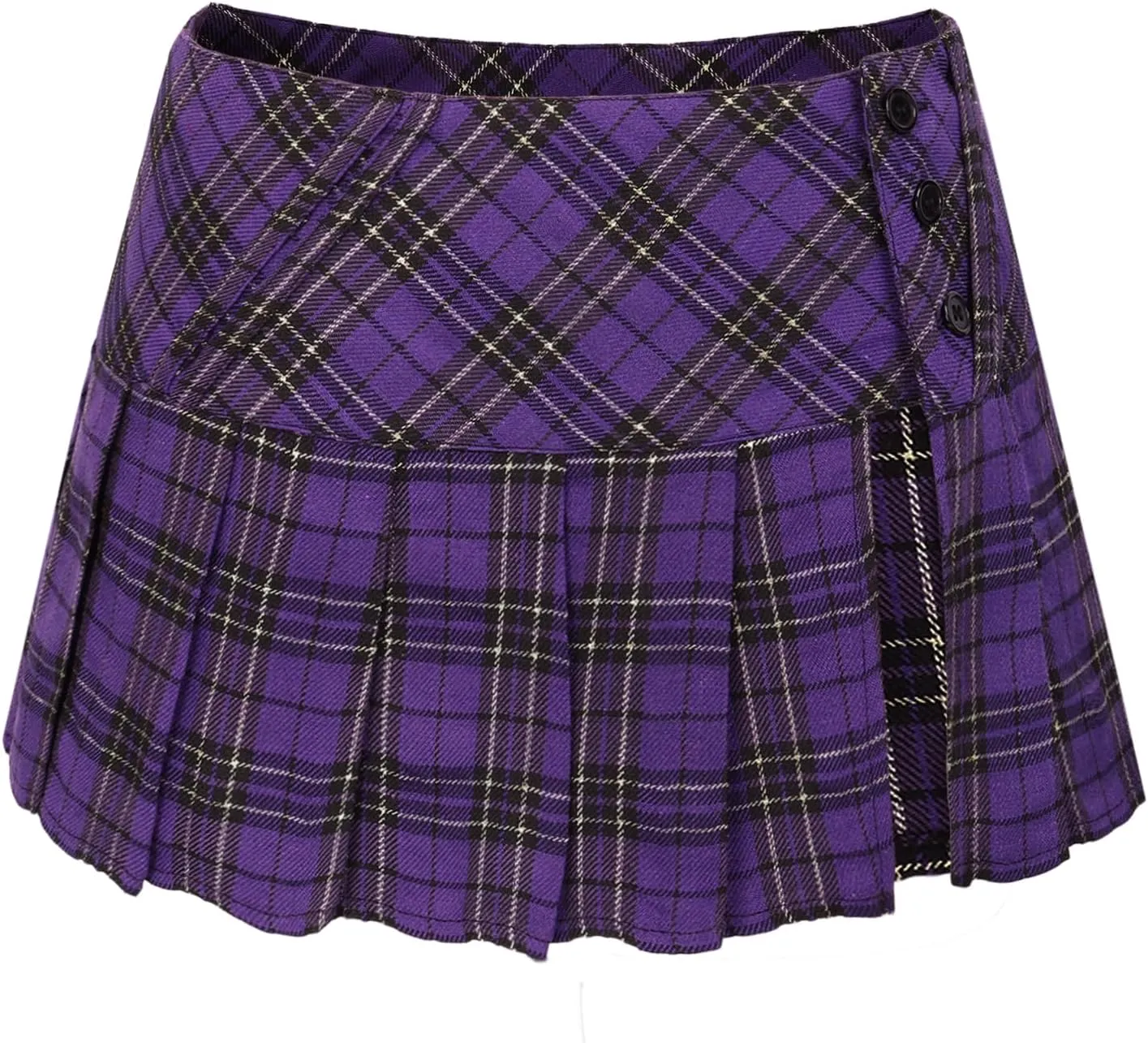 C-ZOFEK Mini Plaid Slit Skirt Women's US Size Pleated Skirt Schoolgirl Uniform, Multicolour