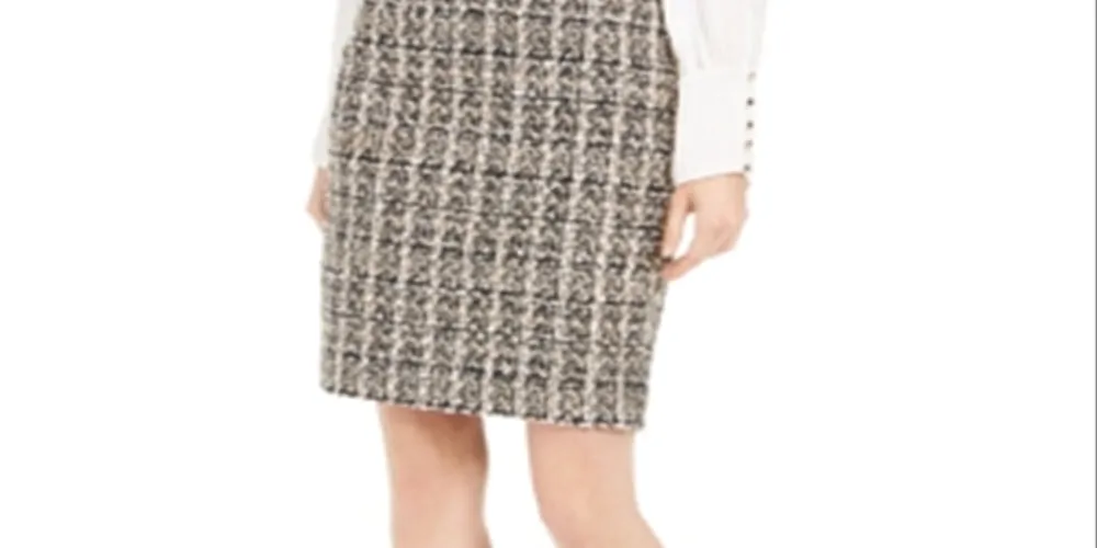 Calvin Klein Women's Plaid Sequined Straight Skirt Brown Multi Size 16