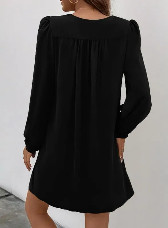 Dokotoo Womens Casual Dress A-Line Ruffle Sleeve V Neck Midi Dress 2025 Fashion Pleated Flowy Sundress Loose Shirt Dresses