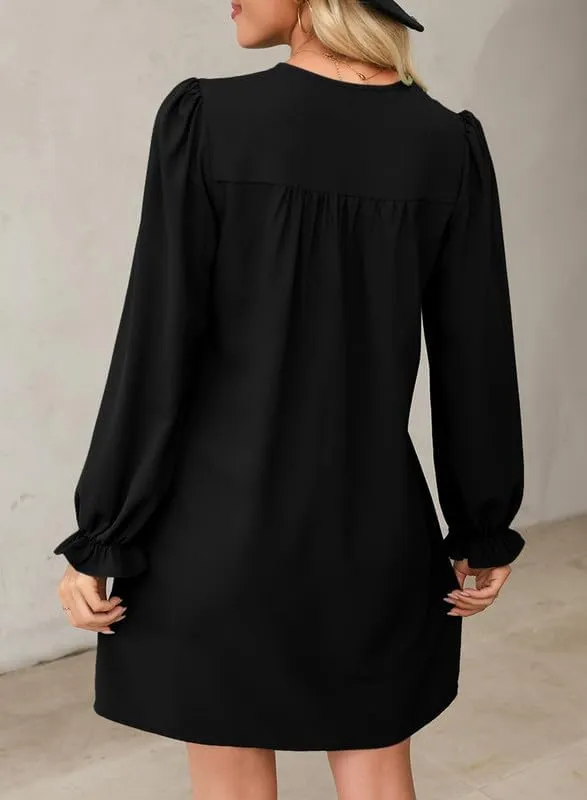 Dokotoo Womens Casual Dress A-Line Ruffle Sleeve V Neck Midi Dress 2025 Fashion Pleated Flowy Sundress Loose Shirt Dresses