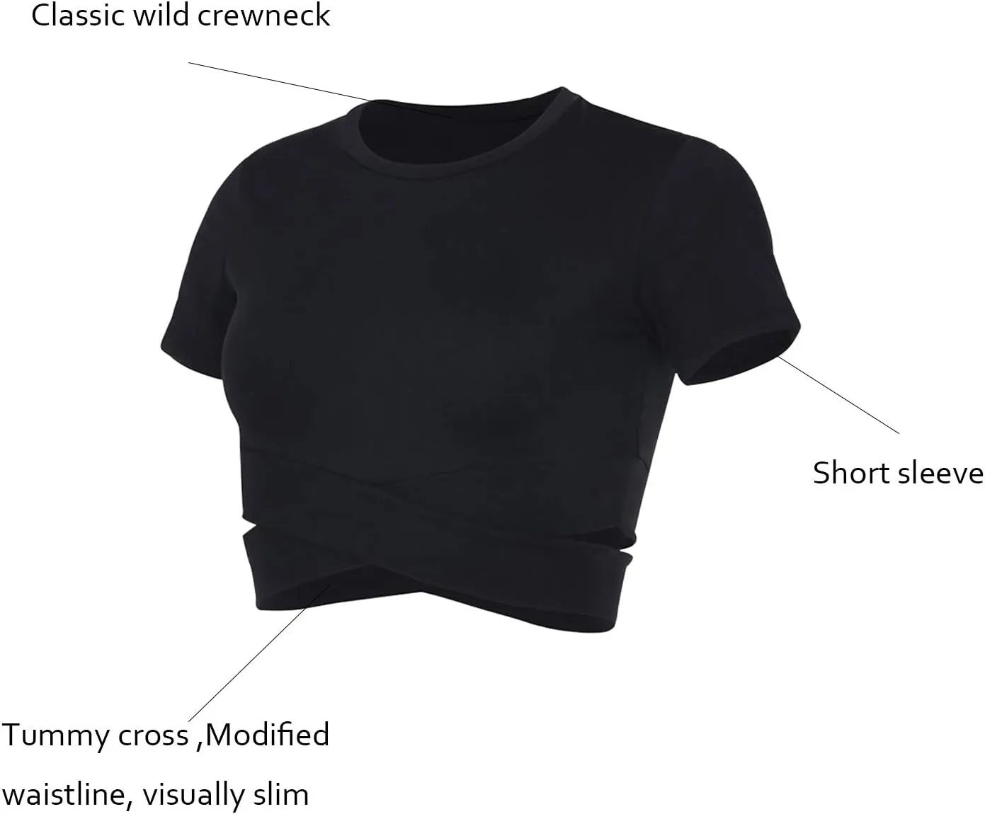 DREAM SLIM Short Sleeve Crop Tops for Women Tummy Cross Fitted Yoga Running Shirts Gym Workout Cropped Tank Tops