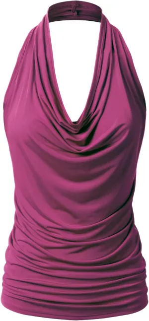 EIMIN Women's Casual Halter Neck Draped Front Sexy Open Back Tank Top (S-3XL)