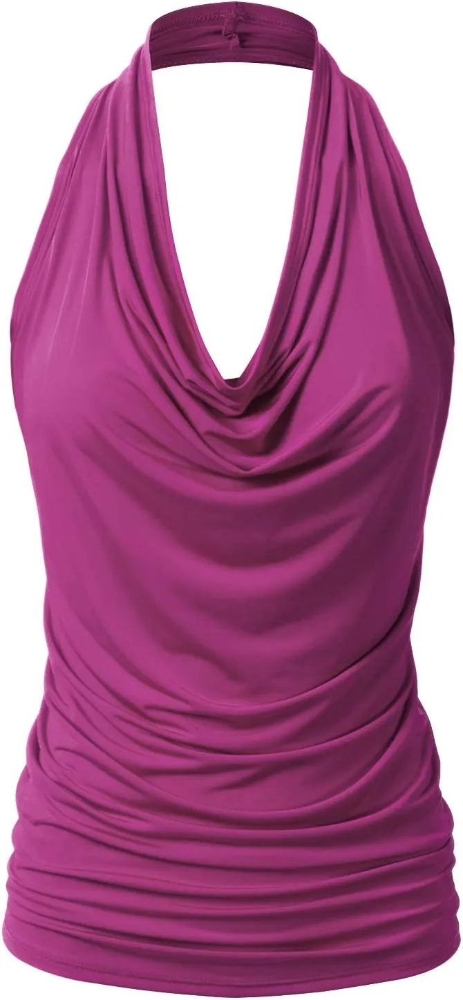 EIMIN Women's Casual Halter Neck Draped Front Sexy Open Back Tank Top (S-3XL)