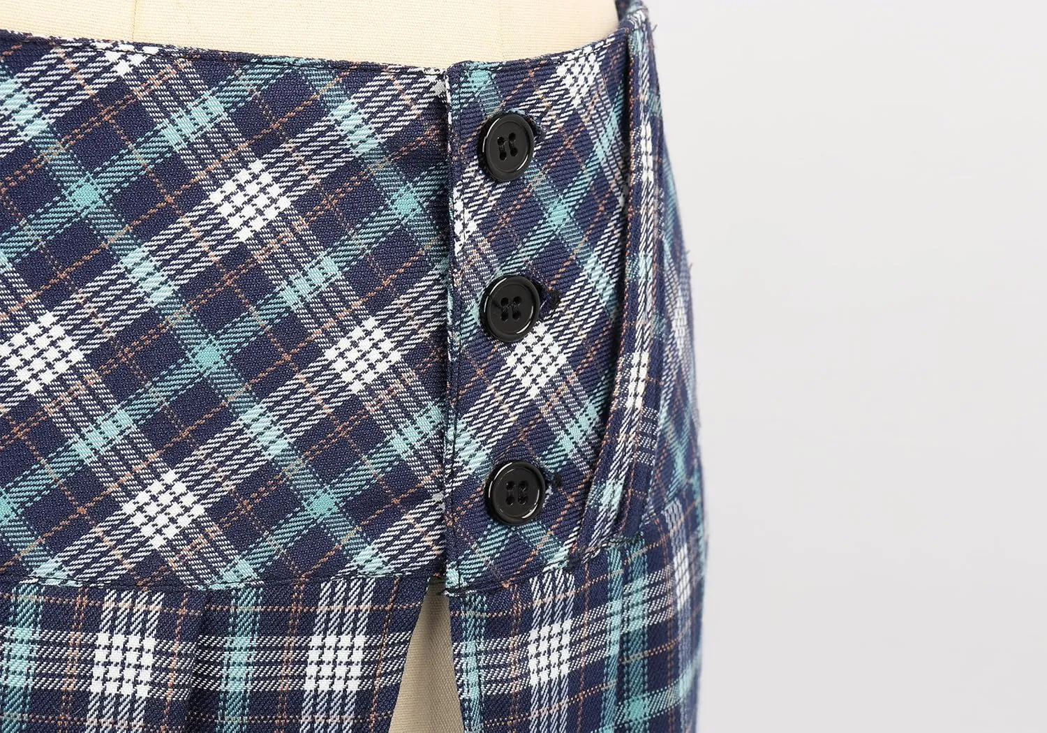 FURPHI Mini Plaid Pleated Skirt Women's US Size Low Waist Slit Schoolgirl Uniform