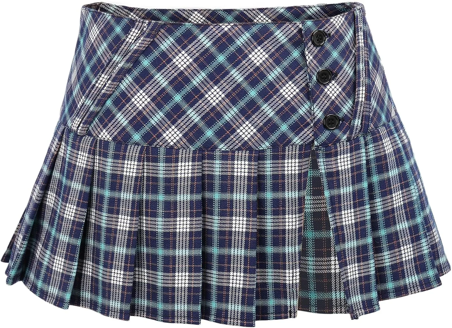 FURPHI Mini Plaid Pleated Skirt Women's US Size Low Waist Slit Schoolgirl Uniform