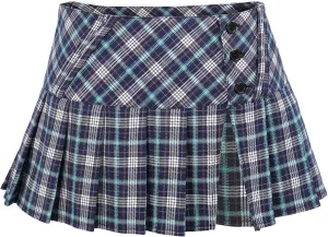 FURPHI Mini Plaid Pleated Skirt Women's US Size Low Waist Slit Schoolgirl Uniform