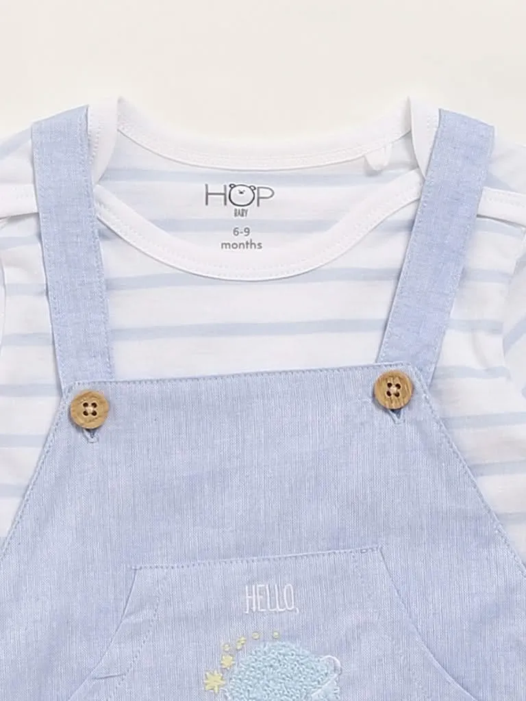 HOP Baby Blue Striped T-Shirt & Dungaree Set