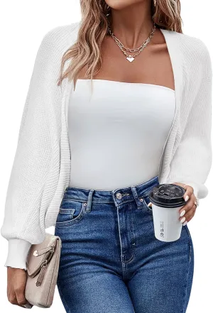 HOTOUCH Women's Cardigan Shrugs Long Batwing Sleeve Knitted Cropped Bolero Open Front Casual Elegant Cardigans for Dresses