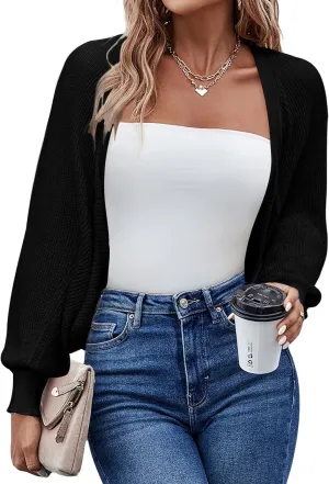 HOTOUCH Women's Cardigan Shrugs Long Batwing Sleeve Knitted Cropped Bolero Open Front Casual Elegant Cardigans for Dresses