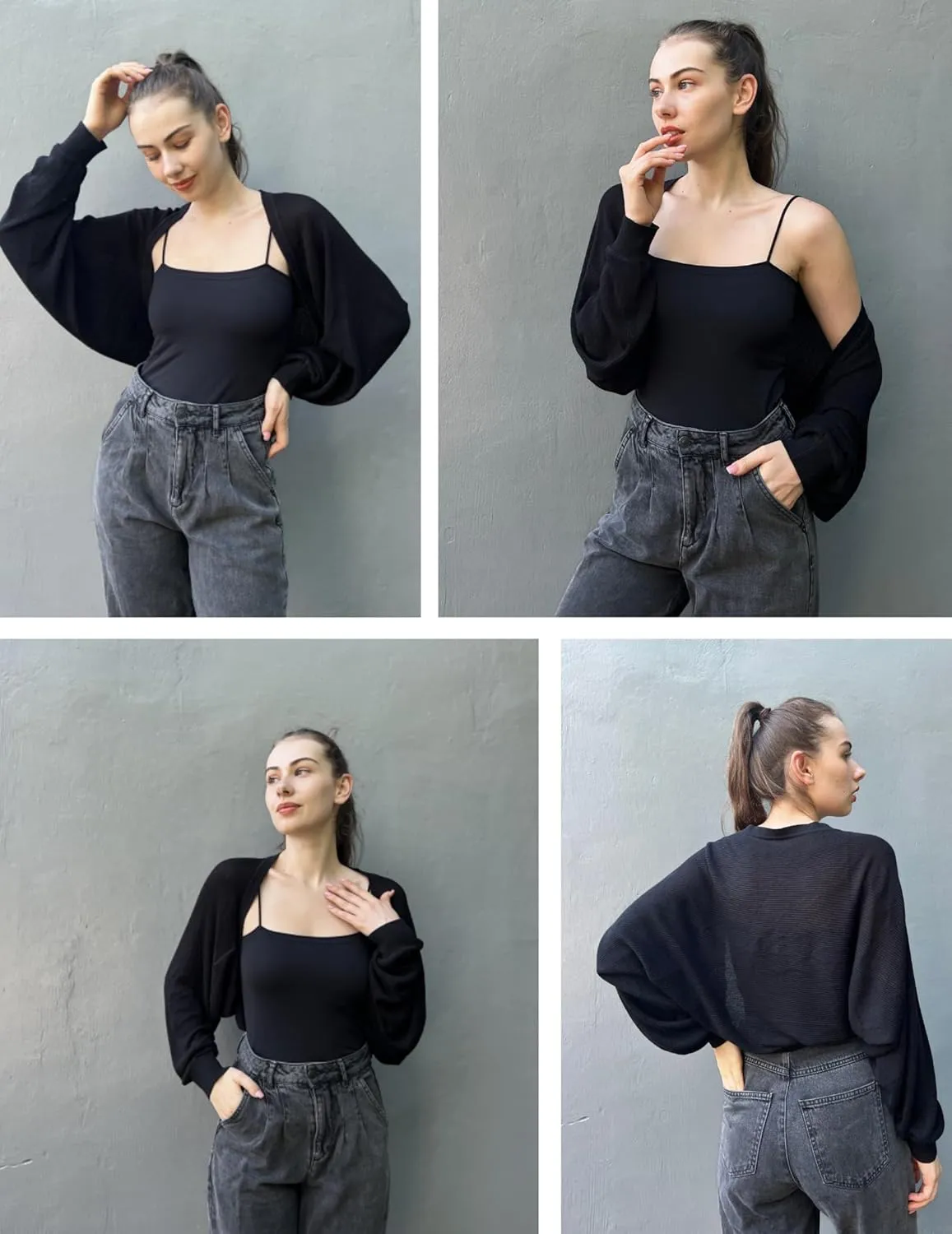 HOTOUCH Women's Cardigan Shrugs Long Batwing Sleeve Knitted Cropped Bolero Open Front Casual Elegant Cardigans for Dresses