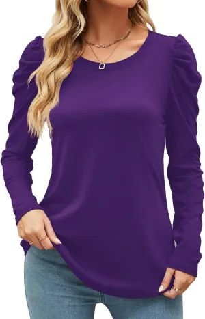 Ivicoer Women's Puff Sleeve Crew Neck Tunic Tops Casual Cute Loose Fit T Shirts Soft Work Floral Print Blouses S-XXL