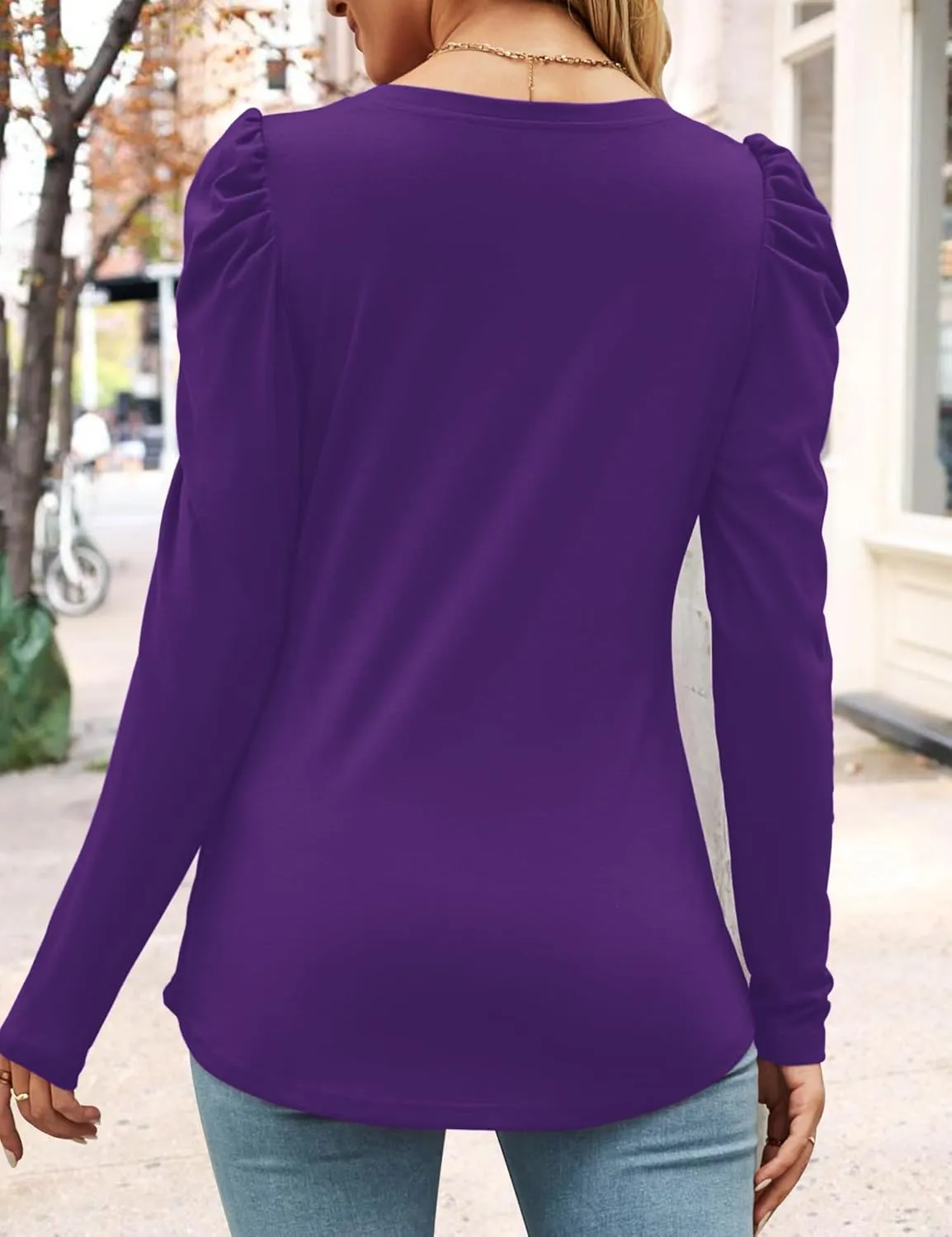 Ivicoer Women's Puff Sleeve Crew Neck Tunic Tops Casual Cute Loose Fit T Shirts Soft Work Floral Print Blouses S-XXL