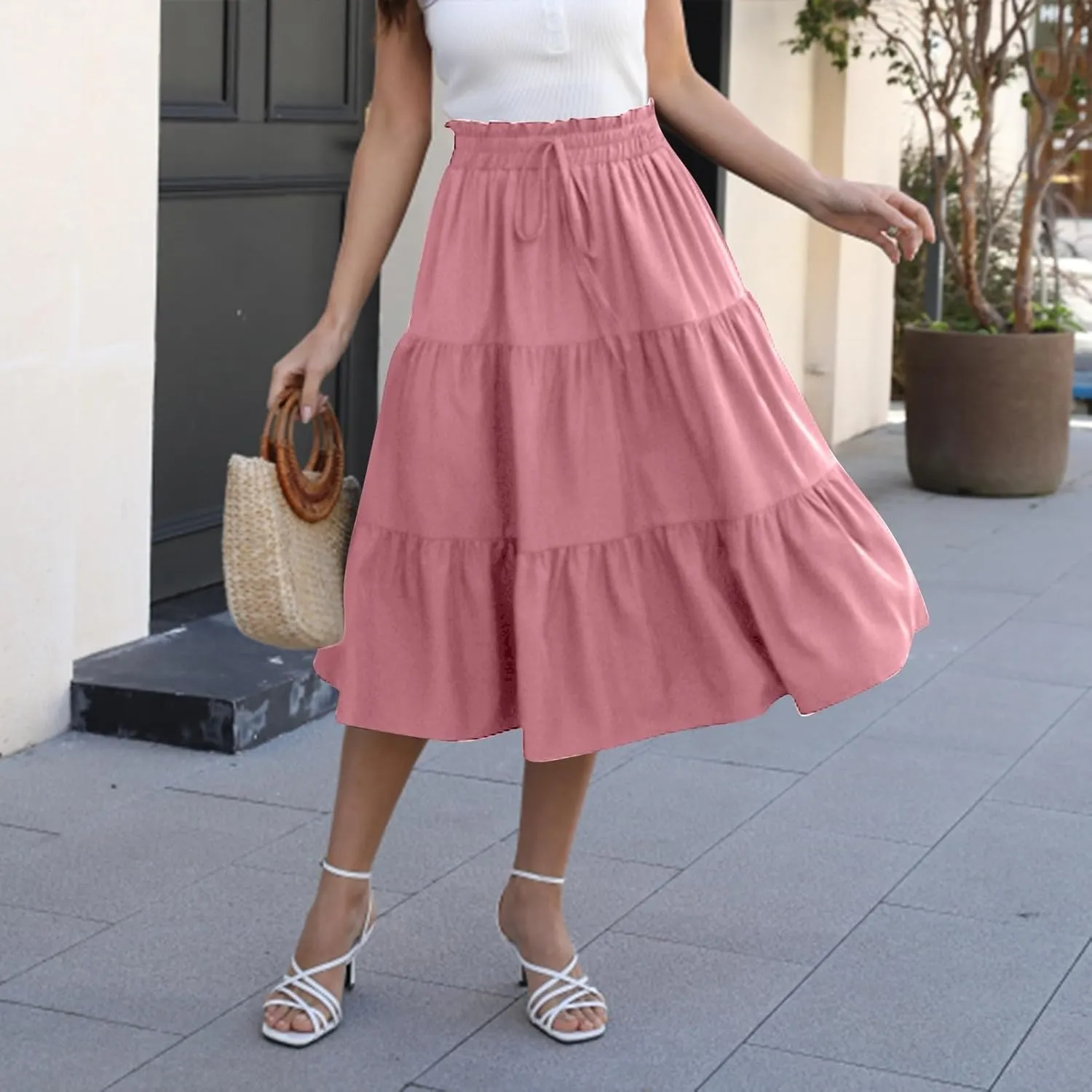Maxi Skirts for Women 2025 Summer Bohemian High Waisted Long Skirts Flowy Beach Boho Floral Tiered Midi Skirt