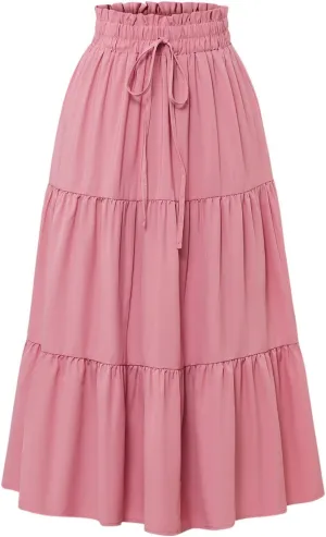 Maxi Skirts for Women 2025 Summer Bohemian High Waisted Long Skirts Flowy Beach Boho Floral Tiered Midi Skirt