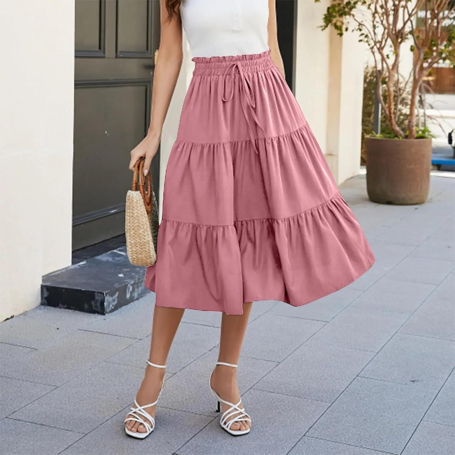 Maxi Skirts for Women 2025 Summer Bohemian High Waisted Long Skirts Flowy Beach Boho Floral Tiered Midi Skirt