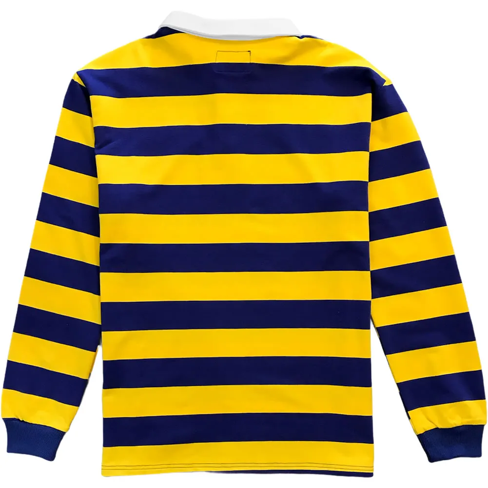 Purple And Gold Striped Mens Long Sleeve Rugby Shirt