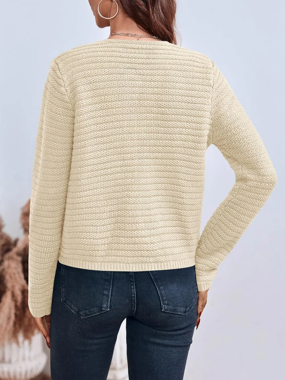 Saodimallsu Women's Cropped Cardigan Sweaters 2024 Fall Chunky Knit Open Front Button Down Long Sleeve Knitted Jacket