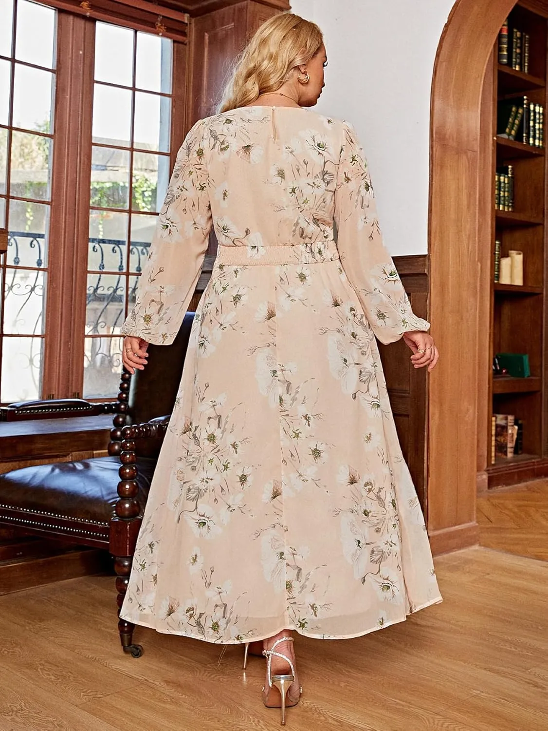 Simplee Women's Boho Floral Maxi Dress Flowy Casual V Neck Short Sleeve Wedding Guest Holiday Beach Long Dress
