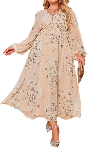 Simplee Women's Boho Floral Maxi Dress Flowy Casual V Neck Short Sleeve Wedding Guest Holiday Beach Long Dress