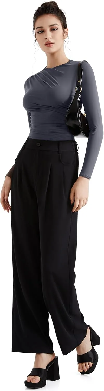 SUUKSESS Women Business Casual Long Sleeve Tops Double Lined Basic T Shirts