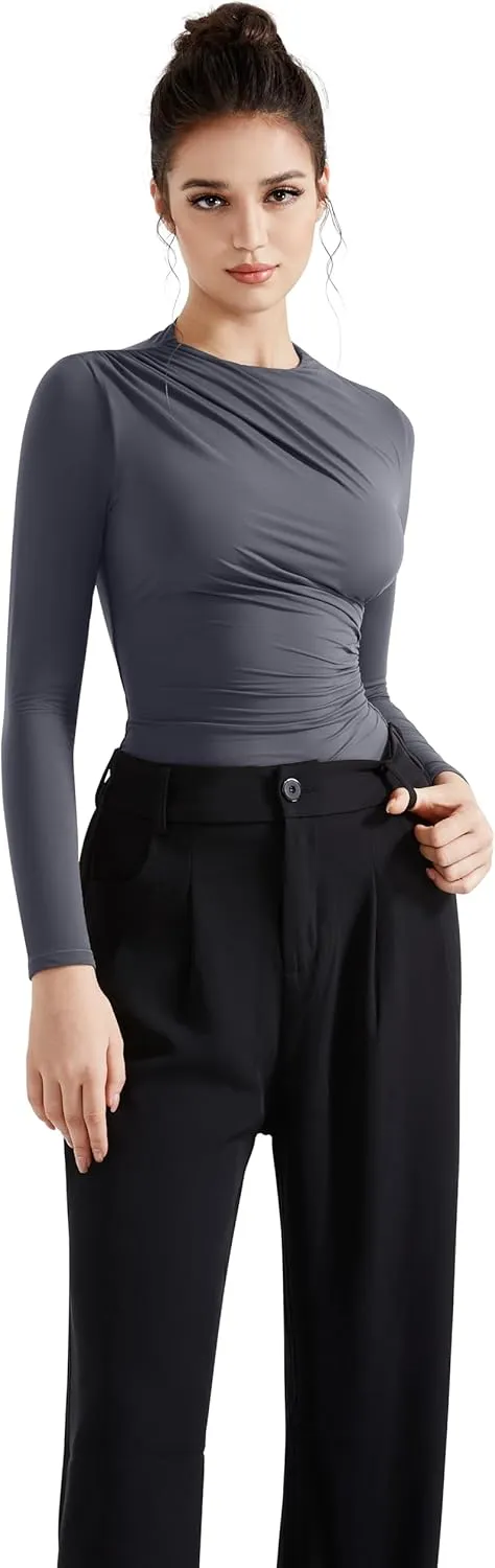 SUUKSESS Women Business Casual Long Sleeve Tops Double Lined Basic T Shirts