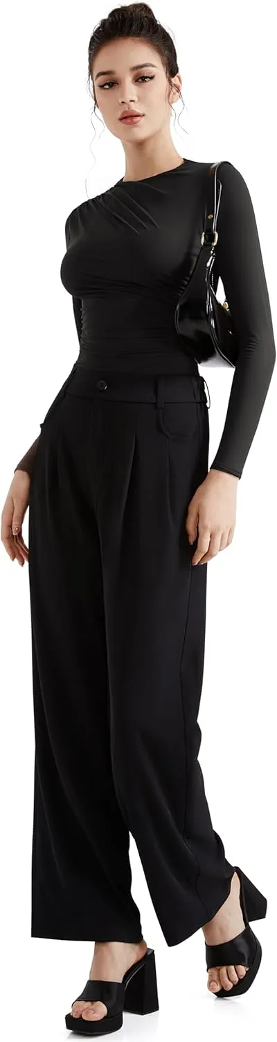 SUUKSESS Women Business Casual Long Sleeve Tops Double Lined Basic T Shirts