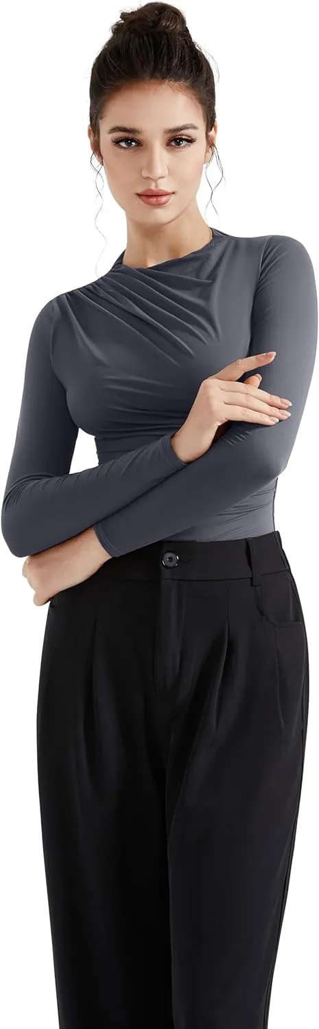 SUUKSESS Women Business Casual Long Sleeve Tops Double Lined Basic T Shirts