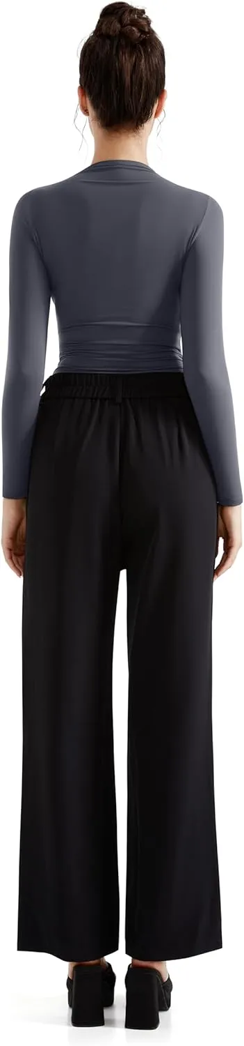SUUKSESS Women Business Casual Long Sleeve Tops Double Lined Basic T Shirts