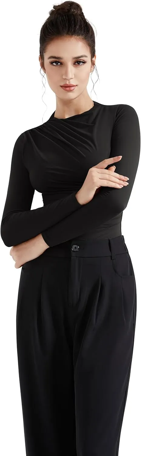 SUUKSESS Women Business Casual Long Sleeve Tops Double Lined Basic T Shirts