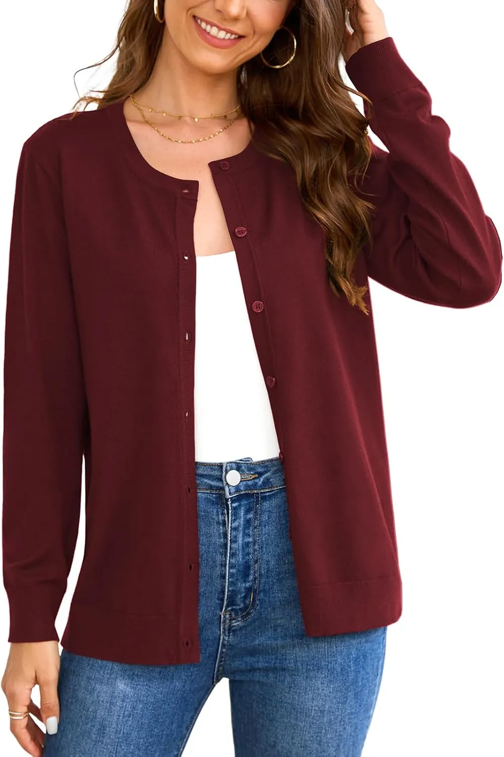 Women's 2025 Cardigan Sweaters Trendy Casual Button Down Long Sleeve Crew Neck Lightweight Knit Fall Cardigans Coat