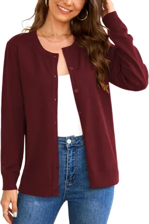 Women's 2025 Cardigan Sweaters Trendy Casual Button Down Long Sleeve Crew Neck Lightweight Knit Fall Cardigans Coat