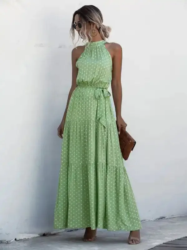 Women’s Abstract Floral Halter Neck Maxi Dress