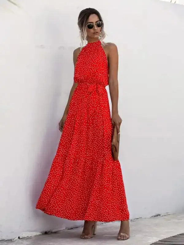 Women’s Abstract Floral Halter Neck Maxi Dress