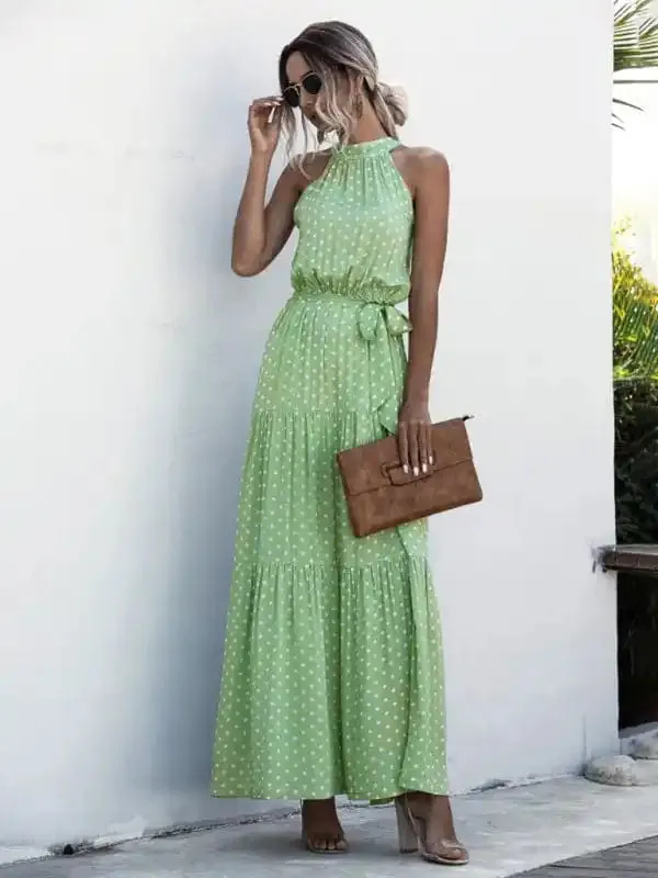 Women’s Abstract Floral Halter Neck Maxi Dress