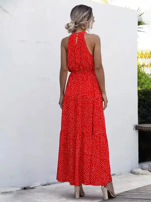 Women’s Abstract Floral Halter Neck Maxi Dress