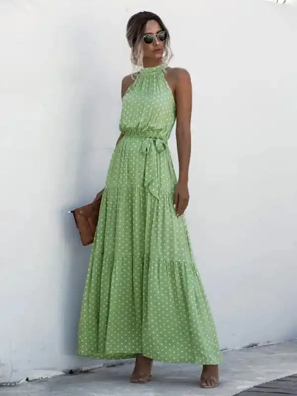 Women’s Abstract Floral Halter Neck Maxi Dress