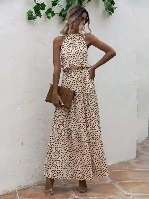 Women’s Abstract Floral Halter Neck Maxi Dress