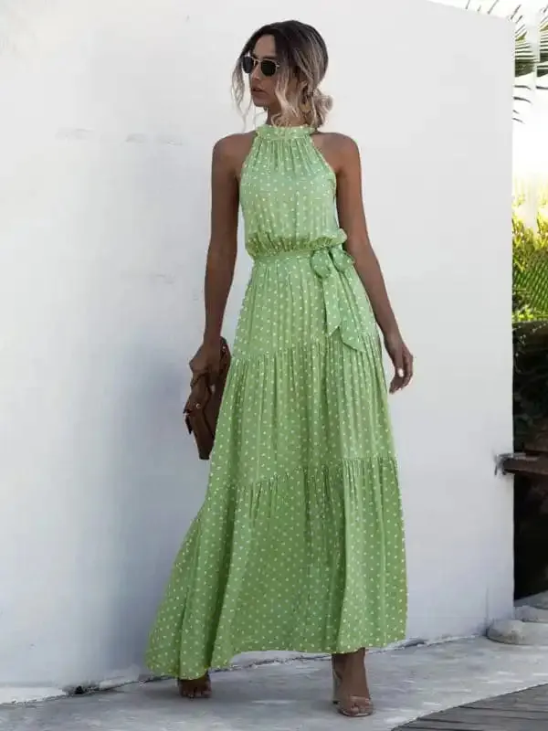 Women’s Abstract Floral Halter Neck Maxi Dress