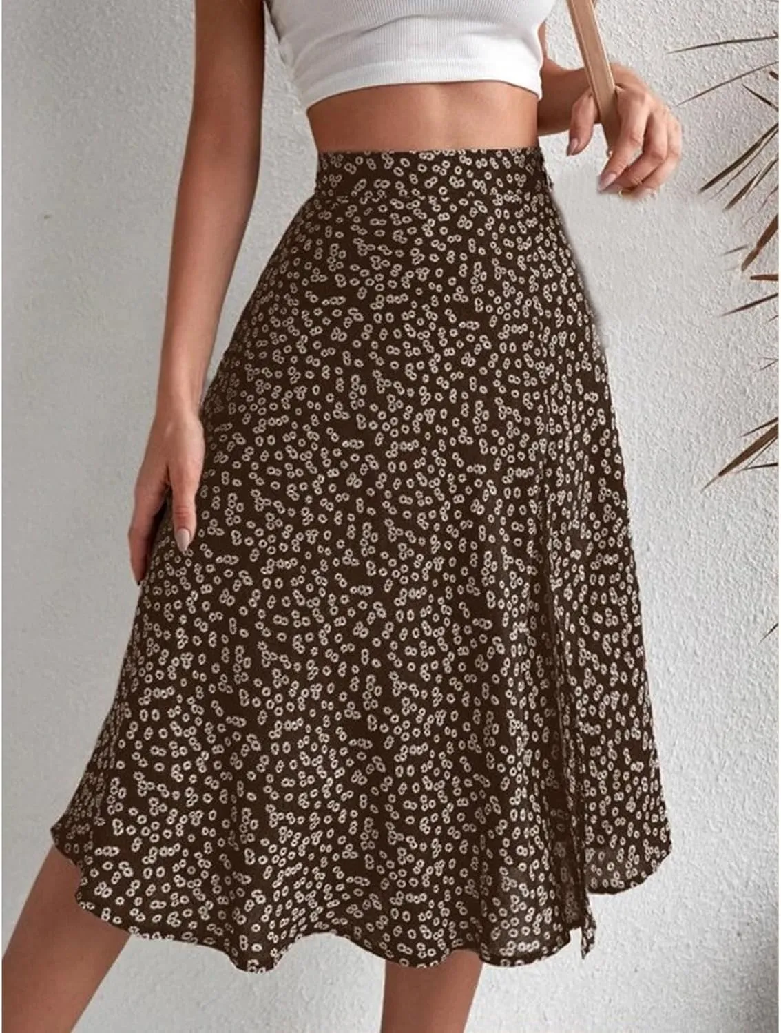 Womens Casual Midi Skirts Boho Floral Print Slit High Waisted A-Line Skirt Summer Sexy Split Beach Skirt