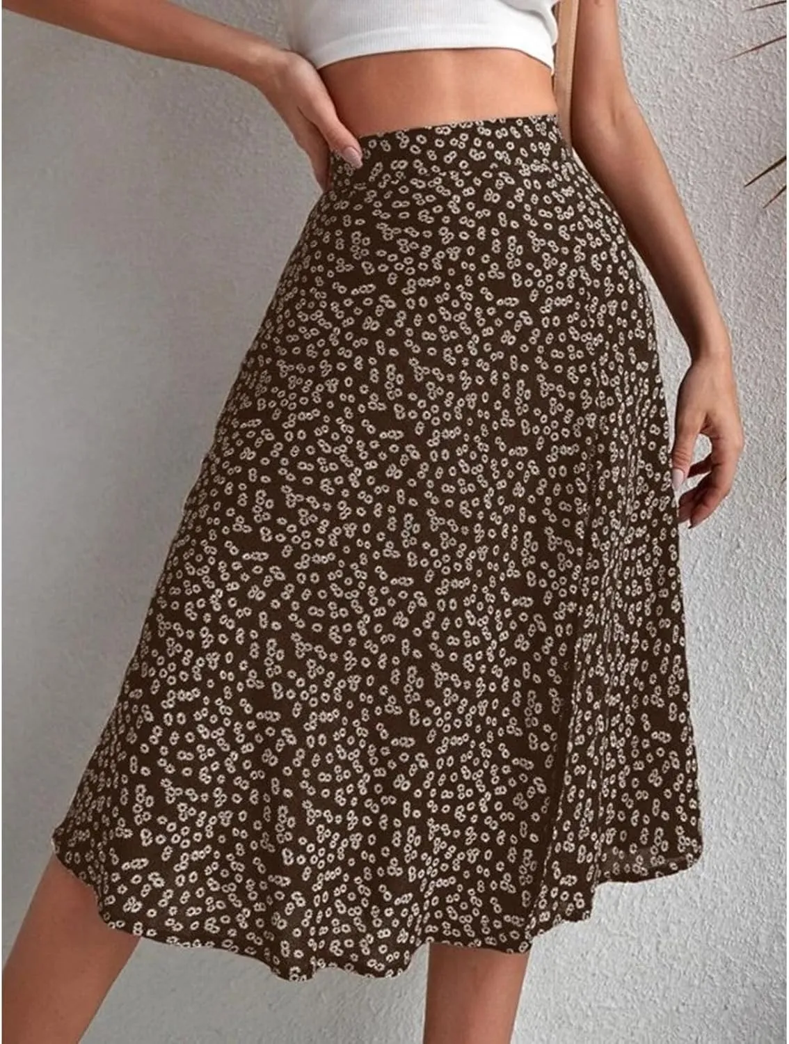 Womens Casual Midi Skirts Boho Floral Print Slit High Waisted A-Line Skirt Summer Sexy Split Beach Skirt